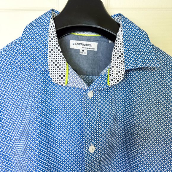 Private Member- Stylish Cotton Blue Patterned Button Down Shirt - Picture 4 of 8